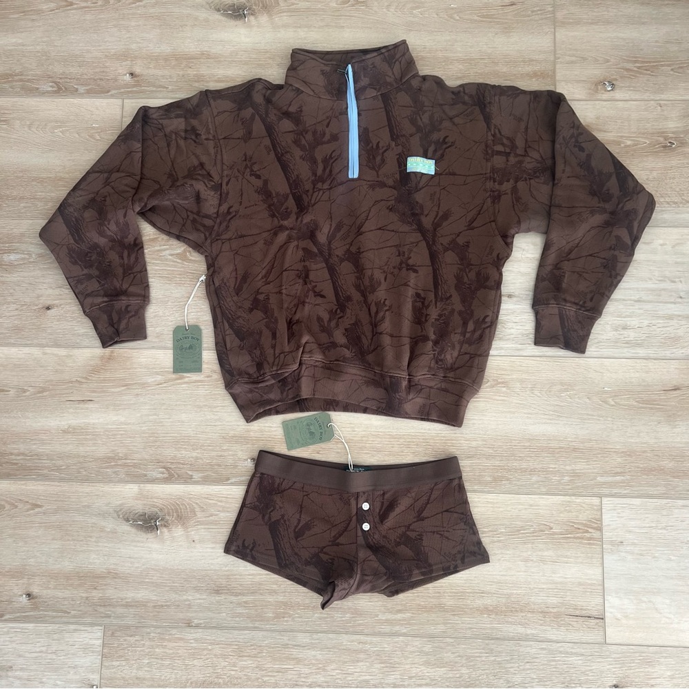 NWT Dairy Boy Heritage Zip + Thermal Mini Short Set in Lowcountry Camo